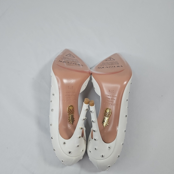 Aquazzura White Stiletto Heels with Studded Embellishments Size 37.5 NWT - Picture 6 of 11